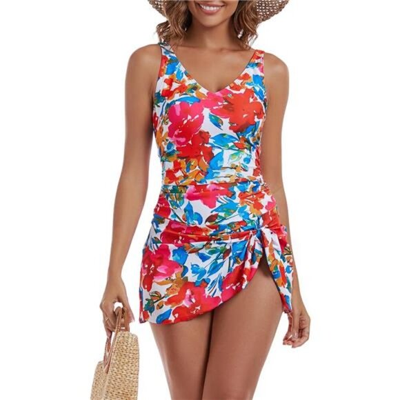 One Piece Swim Dress Swimsuits for Women Tummy Control Swimdress Skirt